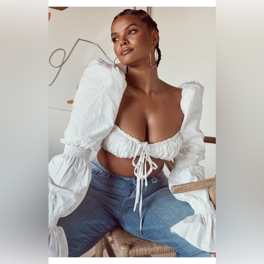 House of CB White Puff Sleeve Crop Top